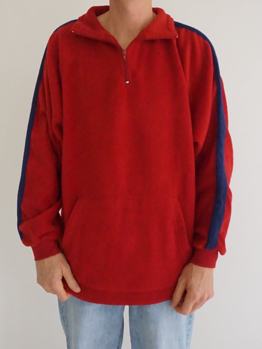 Vintage Spirit River Red Blue Stripe Quarter Zip Sportswear Performance Fleece S